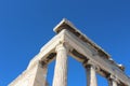 Architectural corner and column of the Parthenon (ÃÂ ÃÂ±ÃÂÃÂ¸ÃÂµÃÂ½ÃÅ½ÃÂ½ÃÂ±Ãâ) former temple to Athena in Athens Greece. Royalty Free Stock Photo